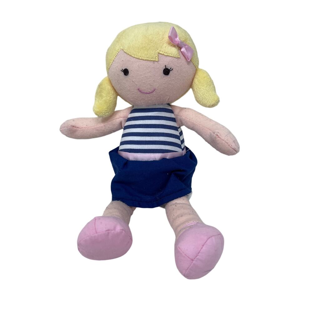 Carters Baby Doll Blonde Girl Plush Navy Blue Striped Dress 10" Lovey 67750